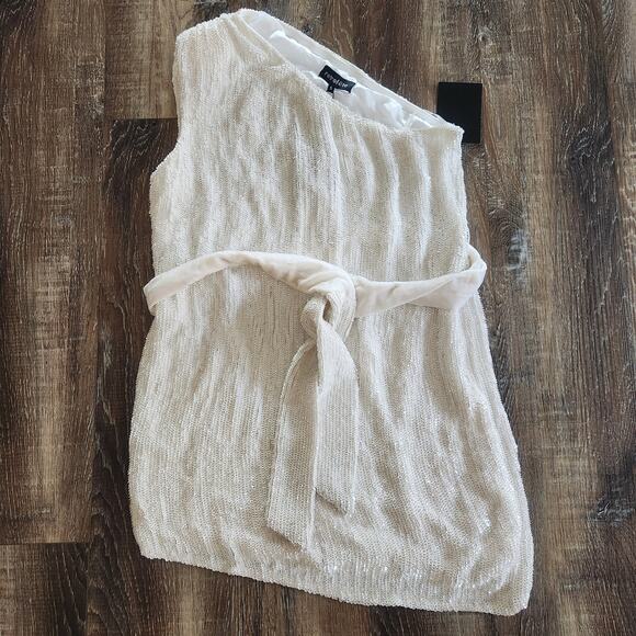 Retrofete Ella Sequin Dress in White Size Small One Shoulder NWT Belt Mini - Picture 3 of 11